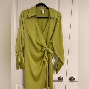 H&M Lime Green Wrap Blouse Dress